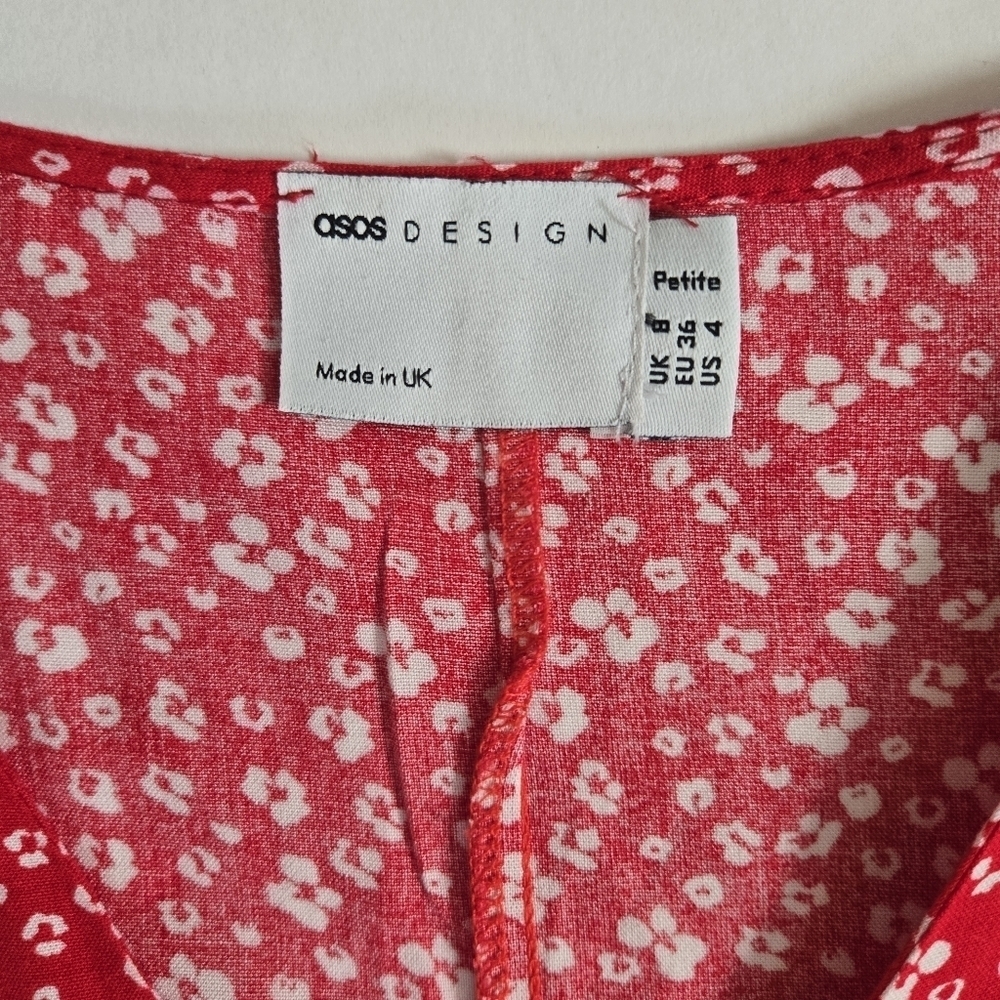 Asos Design red with white floral button down baby doll dress sz US 4 - Picture 4 of 10